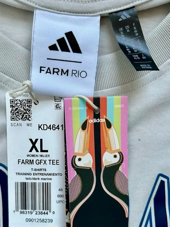 Adidas x FARM Rio Graphic Tee in Talc/Dark Marine NWT Size XL - Picture 4 of 5
